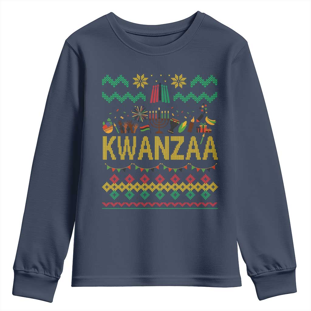 Funny Kwanzaa Celebration Ugly Sweater Youth Sweatshirt African Heritage Holiday Gift TS12 Navy Print Your Wear
