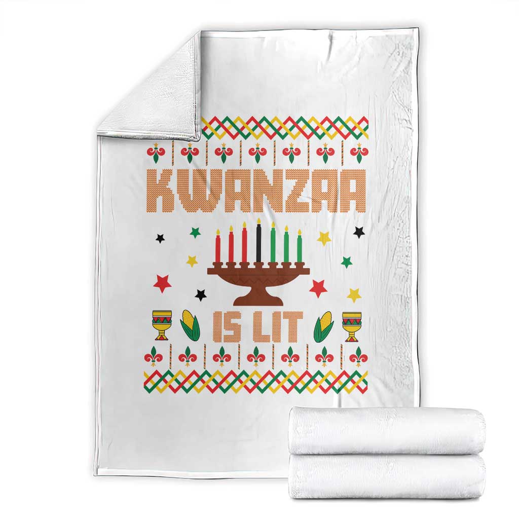 Funny Kwanzaa Is Lit Throw Blanket Ugly Sweater African Heritage Holiday Gift TS12 White Print Your Wear