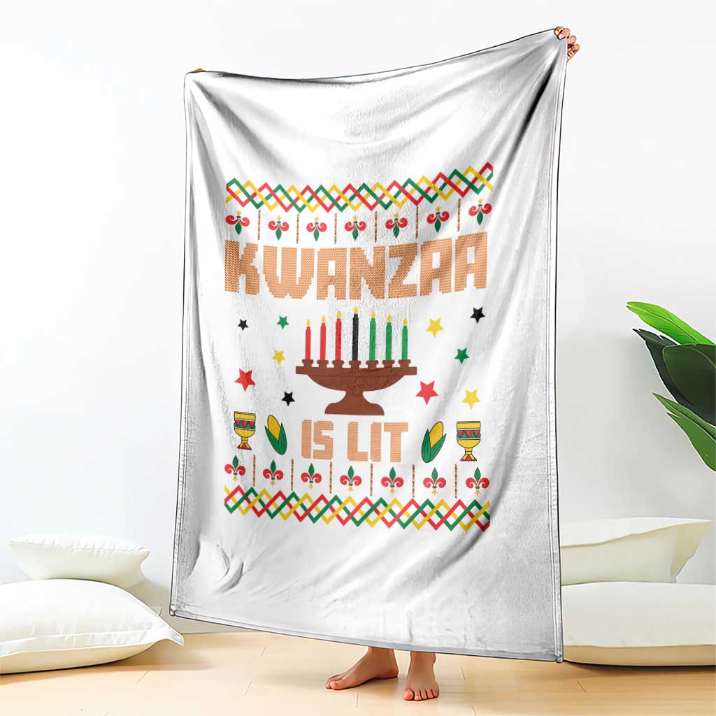 Funny Kwanzaa Is Lit Throw Blanket Ugly Sweater African Heritage Holiday Gift TS12 Print Your Wear