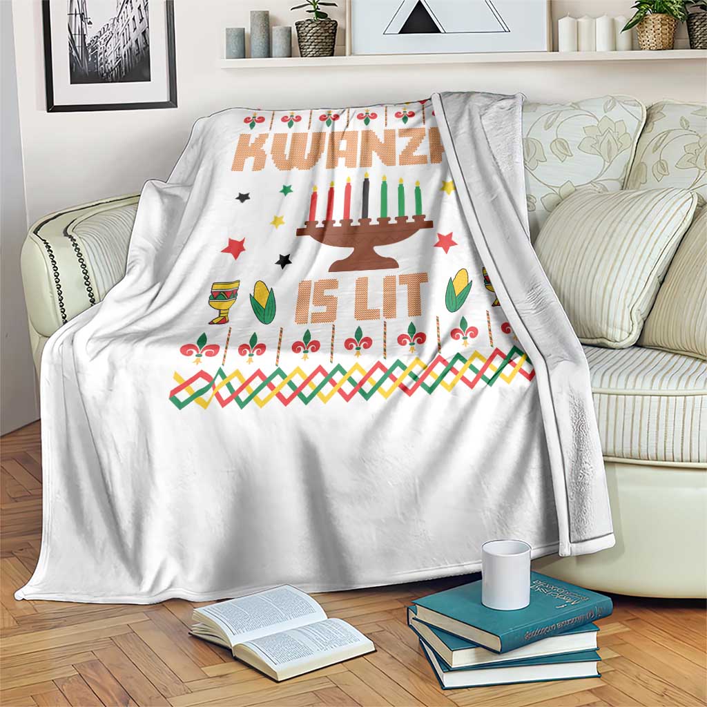 Funny Kwanzaa Is Lit Throw Blanket Ugly Sweater African Heritage Holiday Gift TS12 Print Your Wear