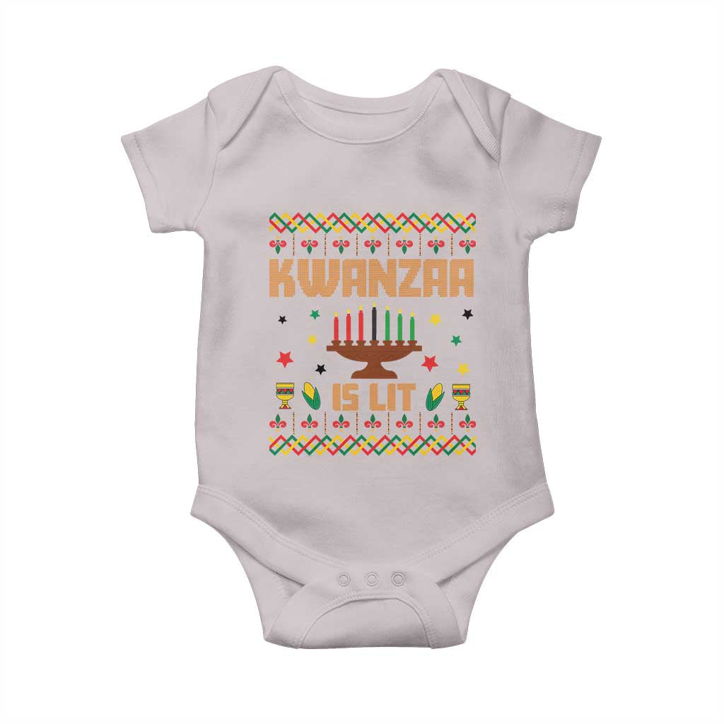 Funny Kwanzaa Is Lit Baby Onesie Ugly Sweater African Heritage Holiday Gift TS12 Ice Gray Print Your Wear