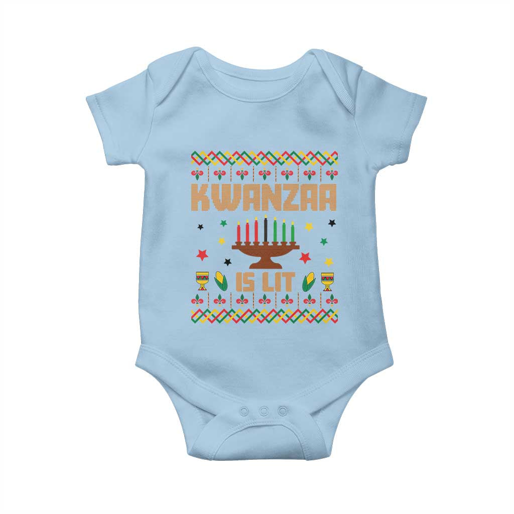 Funny Kwanzaa Is Lit Baby Onesie Ugly Sweater African Heritage Holiday Gift TS12 Light Blue Print Your Wear