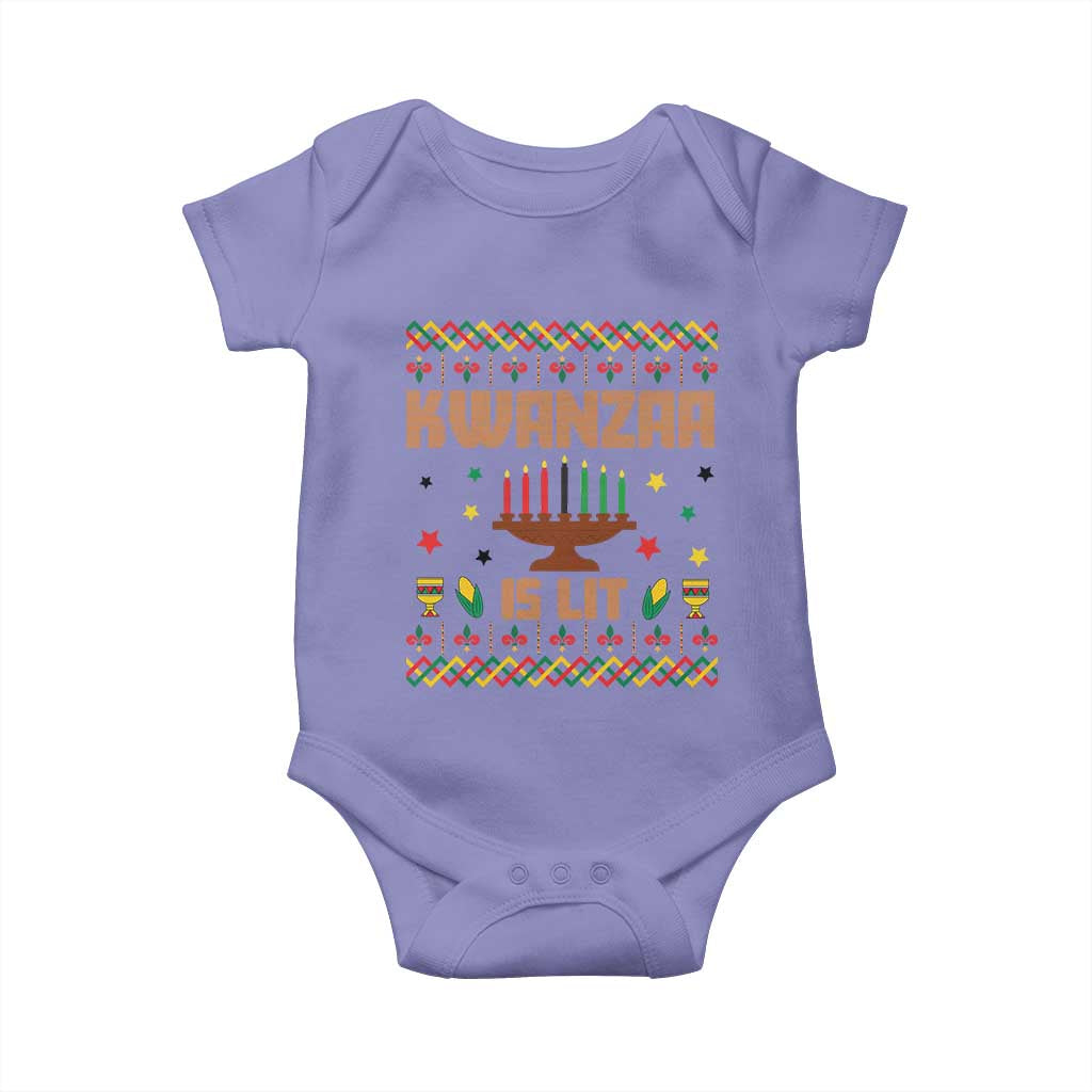 Funny Kwanzaa Is Lit Baby Onesie Ugly Sweater African Heritage Holiday Gift TS12 Violet Print Your Wear