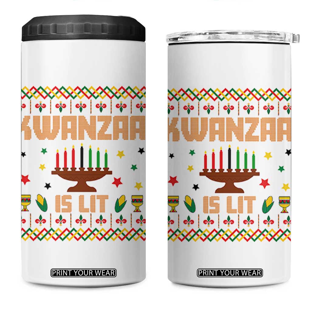 Funny Kwanzaa Is Lit 4 in 1 Can Cooler Tumbler Ugly Sweater African Heritage Holiday Gift TS12 One Size: 16 oz White Print Your Wear