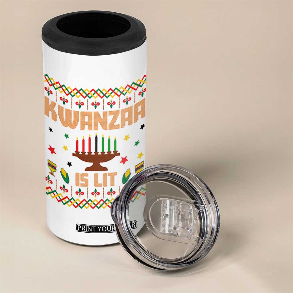 Funny Kwanzaa Is Lit 4 in 1 Can Cooler Tumbler Ugly Sweater African Heritage Holiday Gift TS12 Print Your Wear