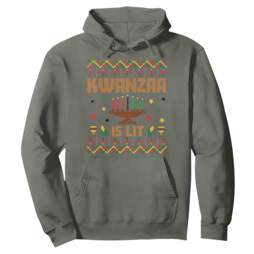 Funny Kwanzaa Is Lit Hoodie Ugly Sweater African Heritage Holiday Gift TS12 Military Green Print Your Wear
