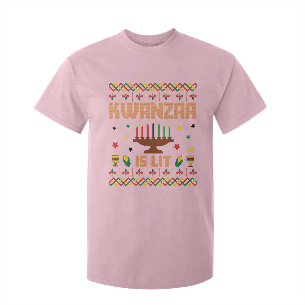 Funny Kwanzaa Is Lit T Shirt For Kid Ugly Sweater African Heritage Holiday Gift TS12 Light Pink Print Your Wear