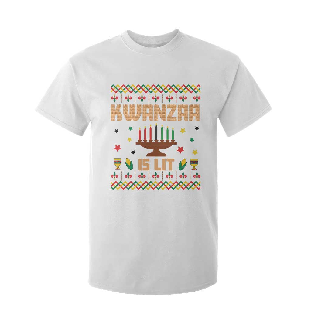 Funny Kwanzaa Is Lit T Shirt For Kid Ugly Sweater African Heritage Holiday Gift TS12 White Print Your Wear