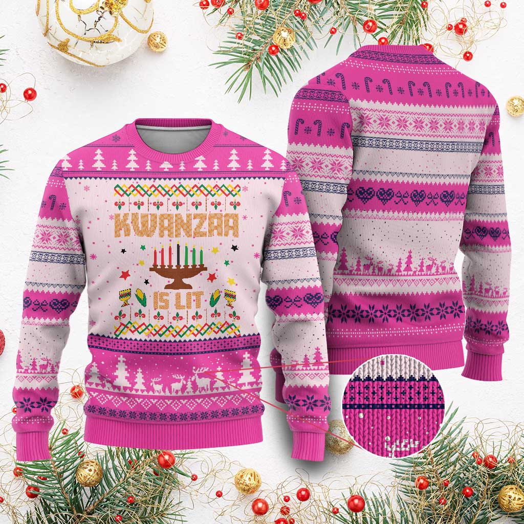 Funny Kwanzaa Is Lit Ugly Christmas Sweater Ugly Sweater African Heritage Holiday Gift TS12 Hot Pink Print Your Wear
