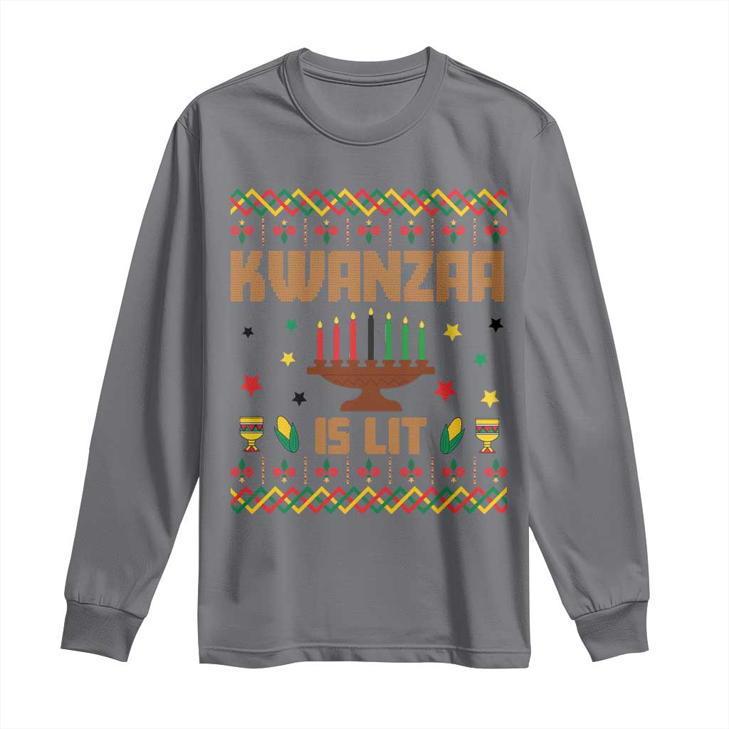 Funny Kwanzaa Is Lit Long Sleeve Shirt Ugly Sweater African Heritage Holiday Gift TS12 Charcoal Print Your Wear