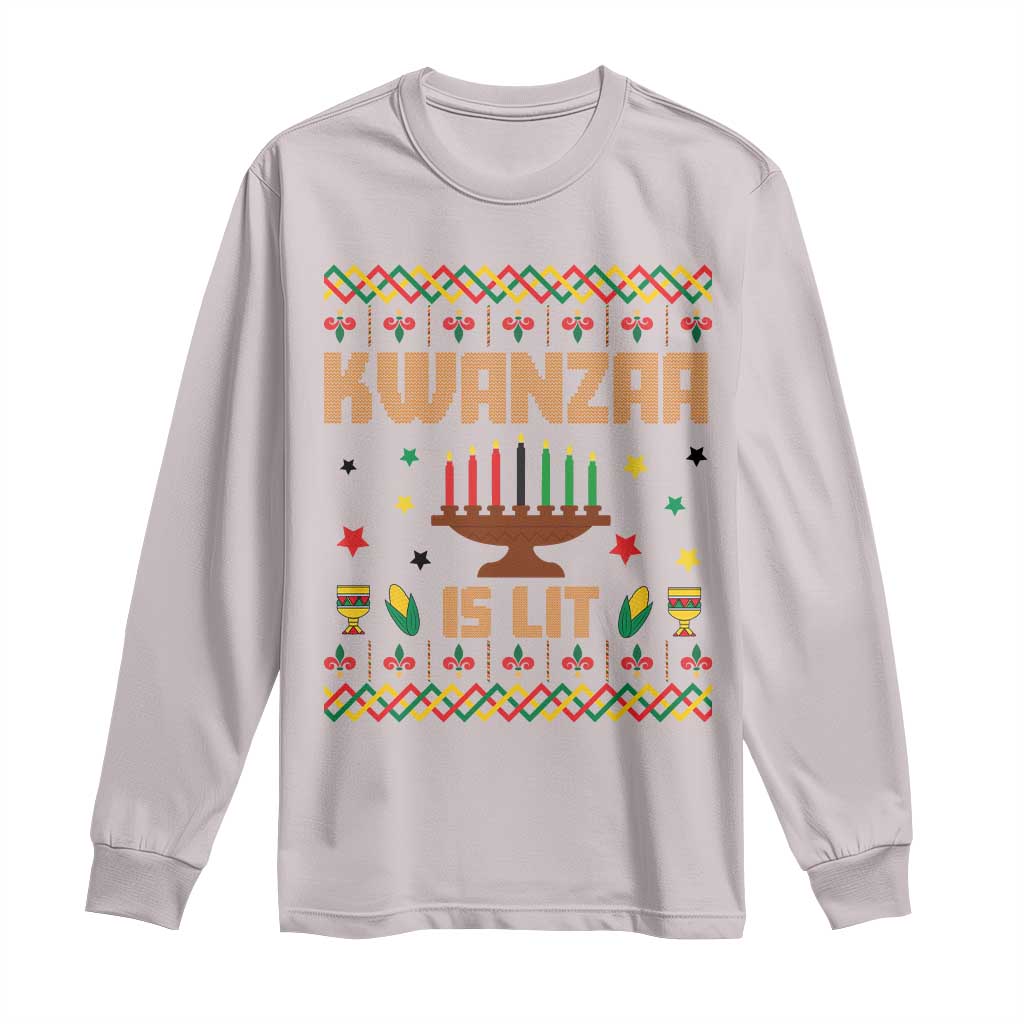 Funny Kwanzaa Is Lit Long Sleeve Shirt Ugly Sweater African Heritage Holiday Gift TS12 Ice Gray Print Your Wear
