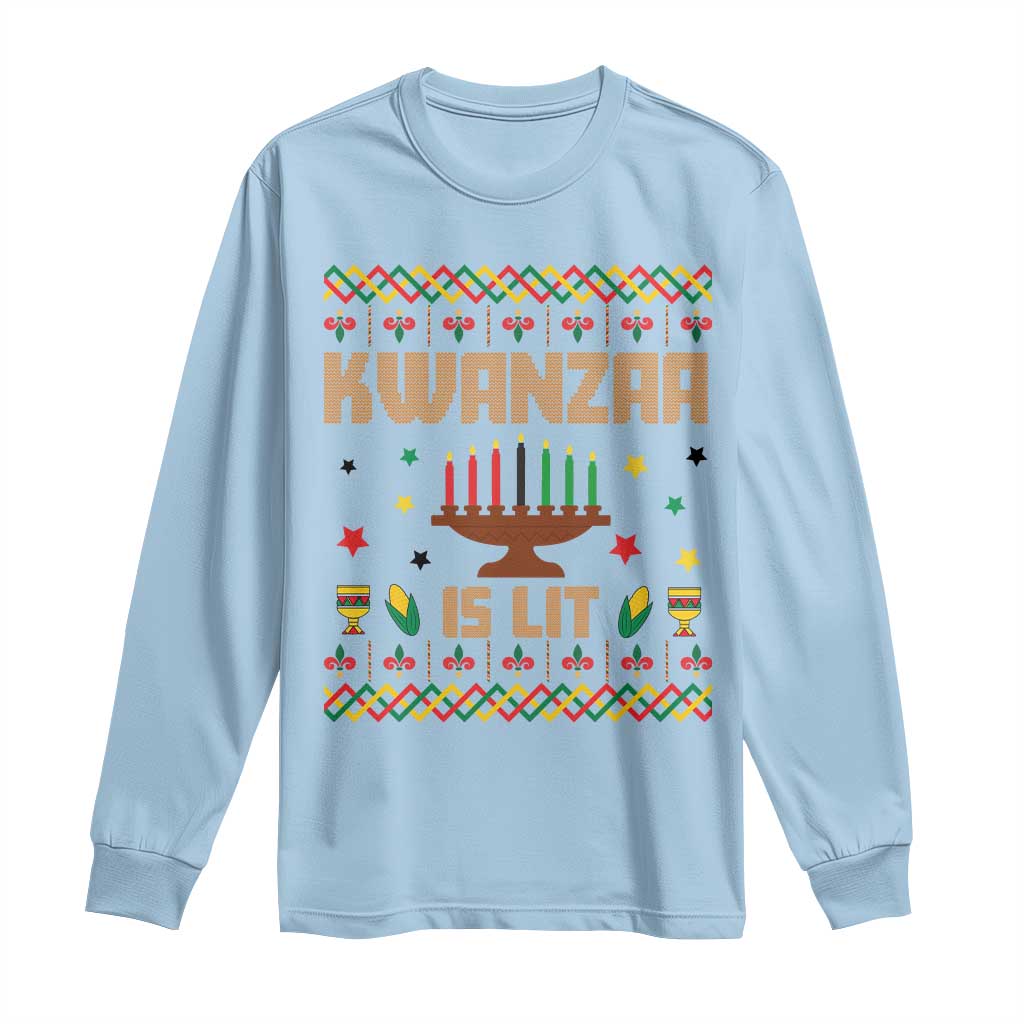 Funny Kwanzaa Is Lit Long Sleeve Shirt Ugly Sweater African Heritage Holiday Gift TS12 Light Blue Print Your Wear
