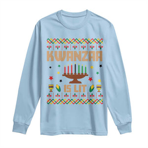 Funny Kwanzaa Is Lit Long Sleeve Shirt Ugly Sweater African Heritage Holiday Gift TS12 Light Blue Print Your Wear