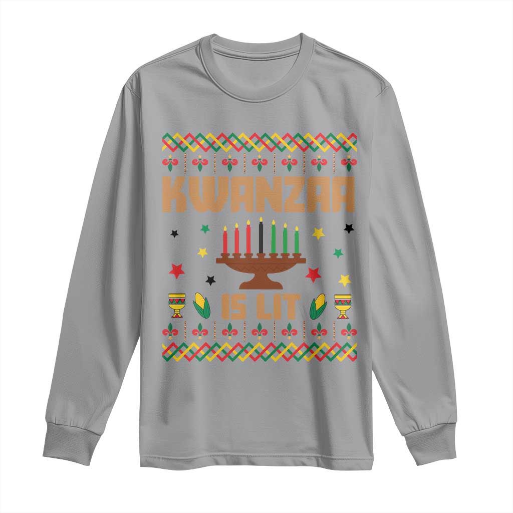 Funny Kwanzaa Is Lit Long Sleeve Shirt Ugly Sweater African Heritage Holiday Gift TS12 Sport Gray Print Your Wear