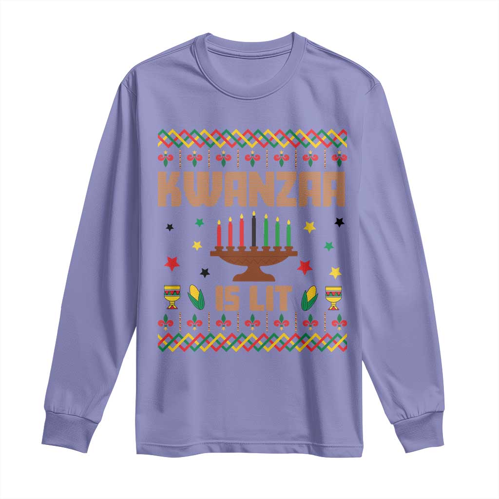 Funny Kwanzaa Is Lit Long Sleeve Shirt Ugly Sweater African Heritage Holiday Gift TS12 Violet Print Your Wear