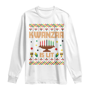 Funny Kwanzaa Is Lit Long Sleeve Shirt Ugly Sweater African Heritage Holiday Gift TS12 White Print Your Wear