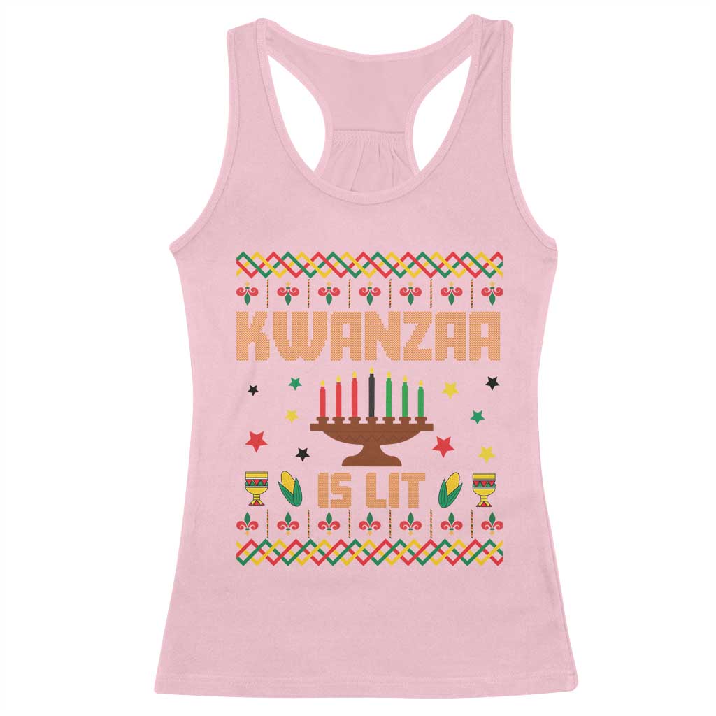 Funny Kwanzaa Is Lit Racerback Tank Top Ugly Sweater African Heritage Holiday Gift TS12 Light Pink Print Your Wear