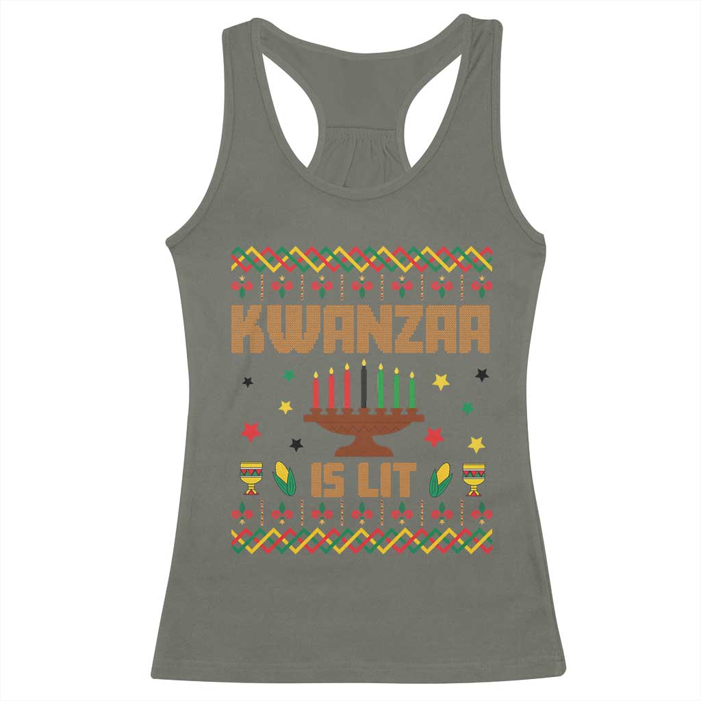 Funny Kwanzaa Is Lit Racerback Tank Top Ugly Sweater African Heritage Holiday Gift TS12 Military Green Print Your Wear
