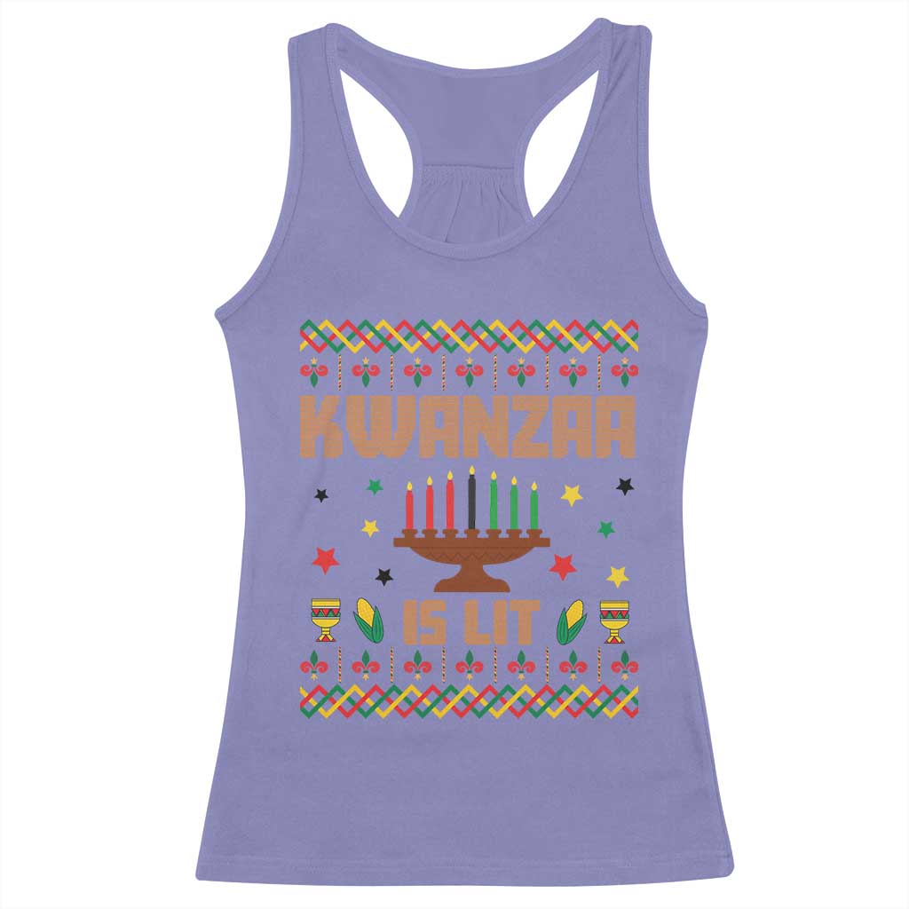 Funny Kwanzaa Is Lit Racerback Tank Top Ugly Sweater African Heritage Holiday Gift TS12 Violet Print Your Wear
