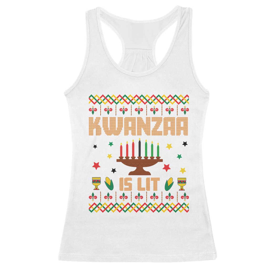 Funny Kwanzaa Is Lit Racerback Tank Top Ugly Sweater African Heritage Holiday Gift TS12 White Print Your Wear