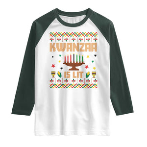 Funny Kwanzaa Is Lit Raglan Shirt Ugly Sweater African Heritage Holiday Gift TS12 White Dark Forest Green Print Your Wear