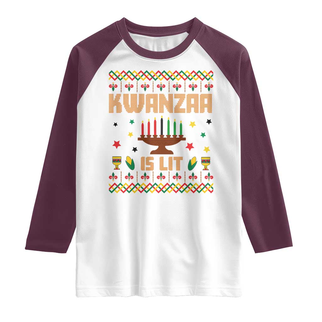 Funny Kwanzaa Is Lit Raglan Shirt Ugly Sweater African Heritage Holiday Gift TS12 White Maroon Print Your Wear