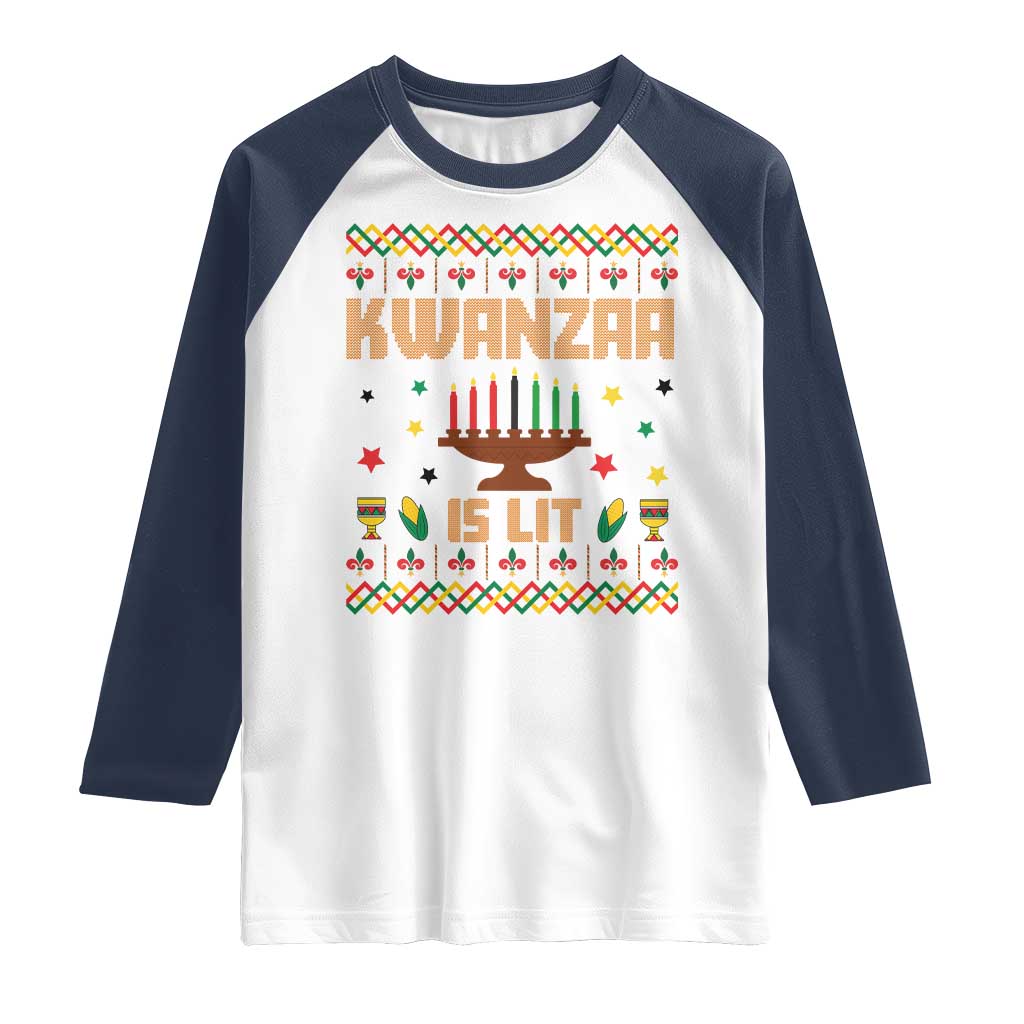 Funny Kwanzaa Is Lit Raglan Shirt Ugly Sweater African Heritage Holiday Gift TS12 White Navy Print Your Wear