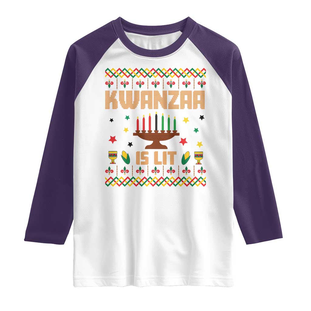 Funny Kwanzaa Is Lit Raglan Shirt Ugly Sweater African Heritage Holiday Gift TS12 White Purple Print Your Wear