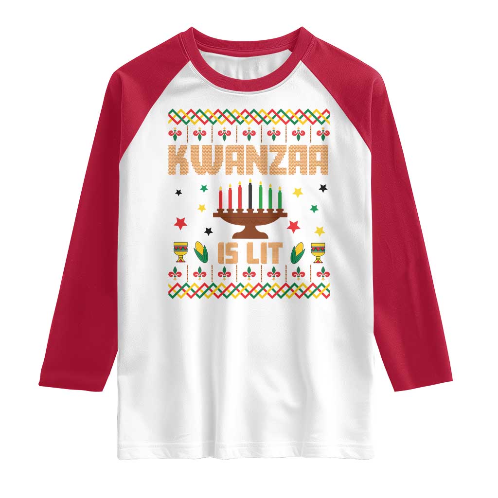 Funny Kwanzaa Is Lit Raglan Shirt Ugly Sweater African Heritage Holiday Gift TS12 White Red Print Your Wear