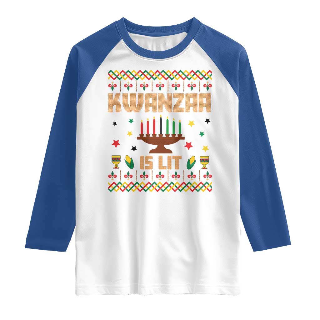 Funny Kwanzaa Is Lit Raglan Shirt Ugly Sweater African Heritage Holiday Gift TS12 White Royal Print Your Wear
