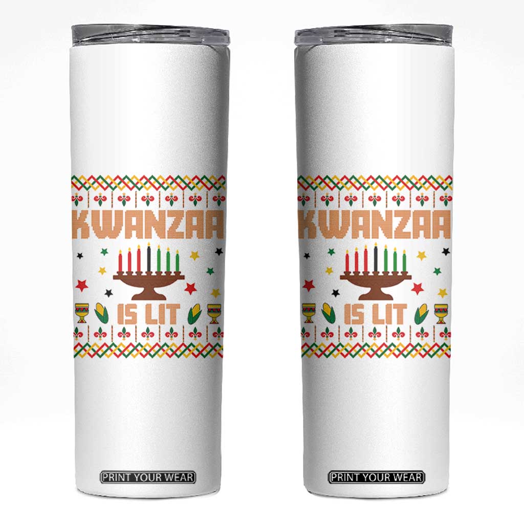 Funny Kwanzaa Is Lit Skinny Tumbler Ugly Sweater African Heritage Holiday Gift TS12 White Print Your Wear