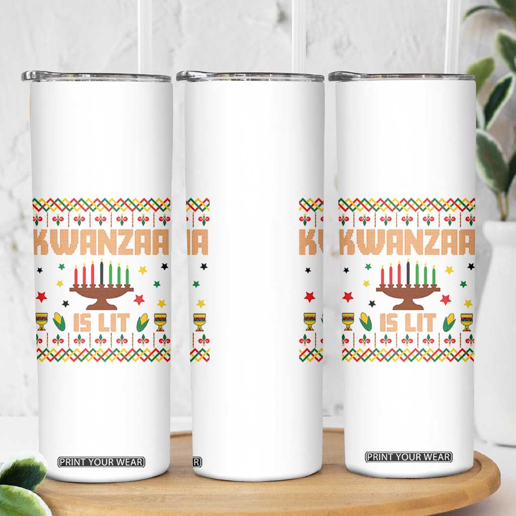 Funny Kwanzaa Is Lit Skinny Tumbler Ugly Sweater African Heritage Holiday Gift TS12 Print Your Wear