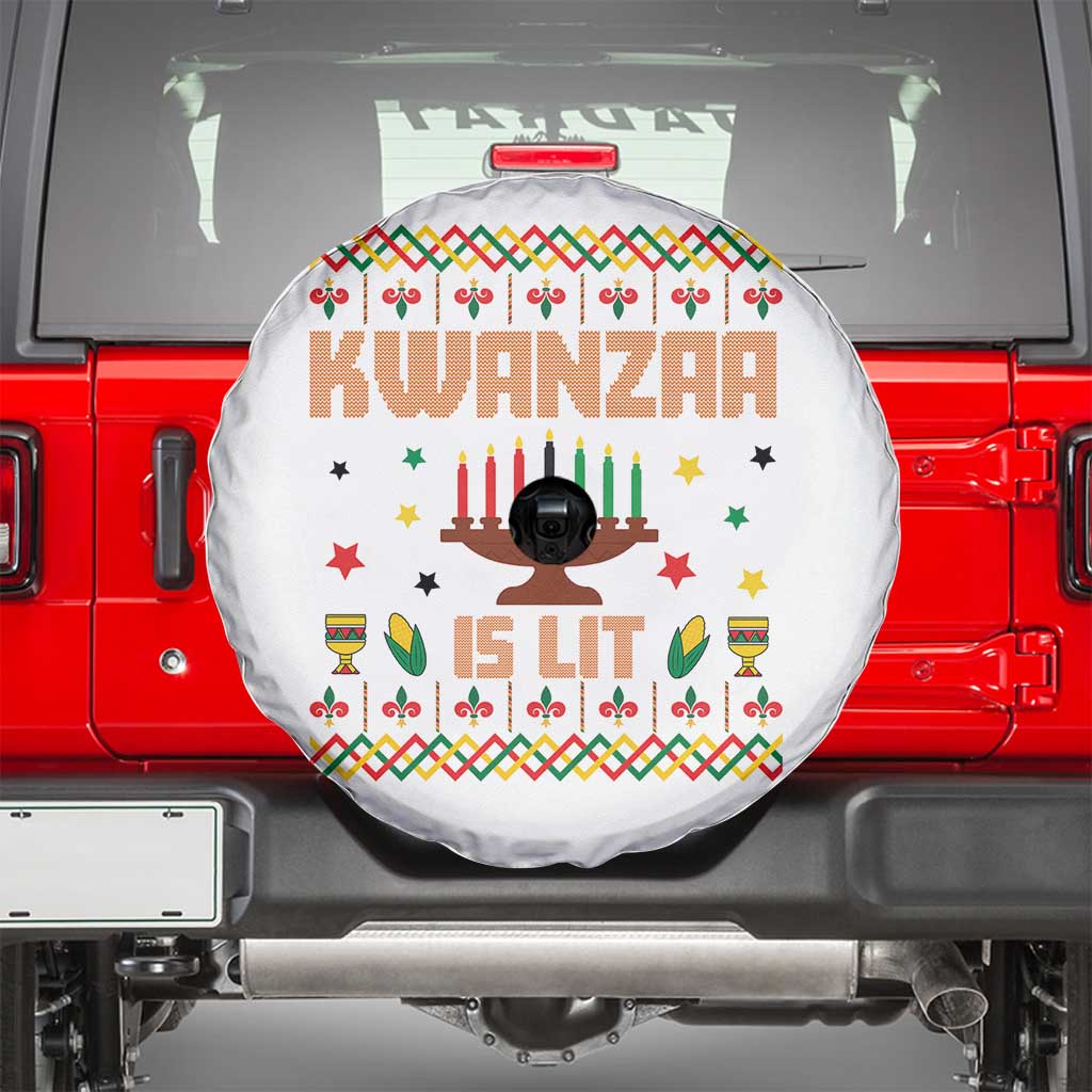 Funny Kwanzaa Is Lit Spare Tire Cover Ugly Sweater African Heritage Holiday Gift TS12 White Print Your Wear