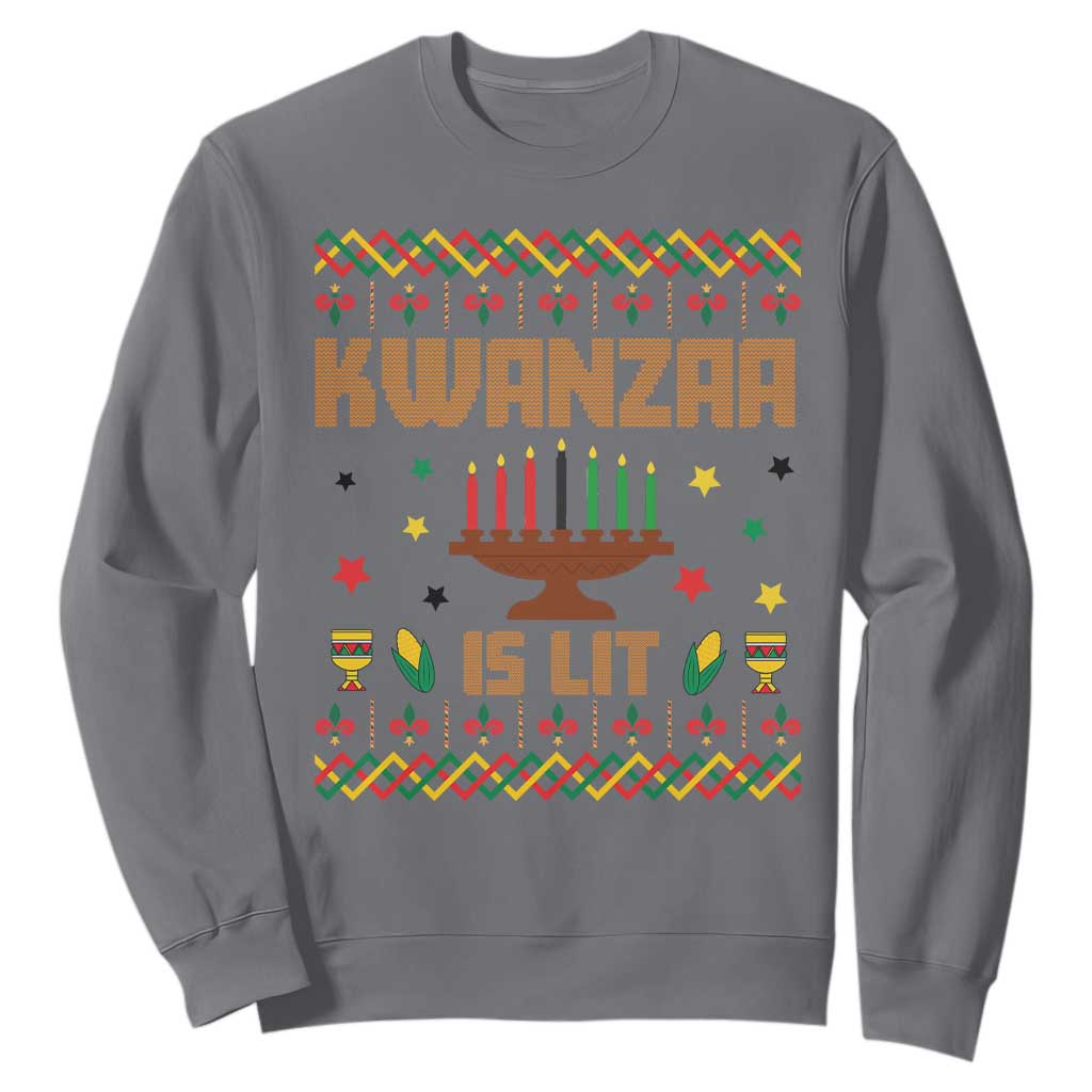 Funny Kwanzaa Is Lit Sweatshirt Ugly Sweater African Heritage Holiday Gift TS12 Charcoal Print Your Wear