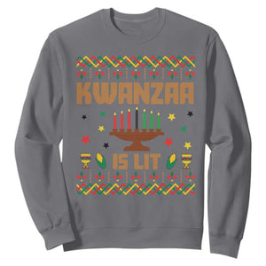 Funny Kwanzaa Is Lit Sweatshirt Ugly Sweater African Heritage Holiday Gift TS12 Charcoal Print Your Wear