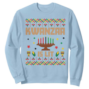 Funny Kwanzaa Is Lit Sweatshirt Ugly Sweater African Heritage Holiday Gift TS12 Light Blue Print Your Wear