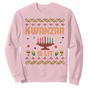 Funny Kwanzaa Is Lit Sweatshirt Ugly Sweater African Heritage Holiday Gift TS12 Light Pink Print Your Wear