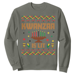 Funny Kwanzaa Is Lit Sweatshirt Ugly Sweater African Heritage Holiday Gift TS12 Military Green Print Your Wear
