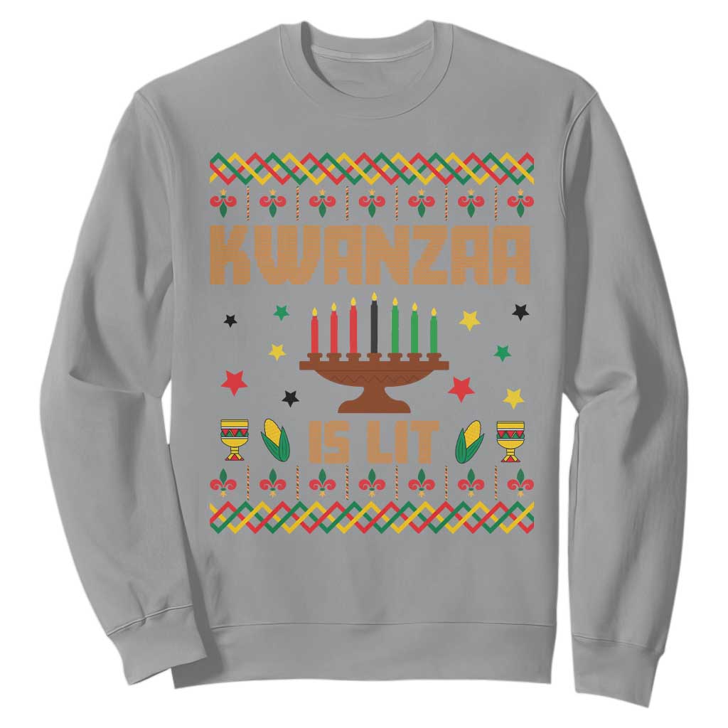 Funny Kwanzaa Is Lit Sweatshirt Ugly Sweater African Heritage Holiday Gift TS12 Sport Gray Print Your Wear