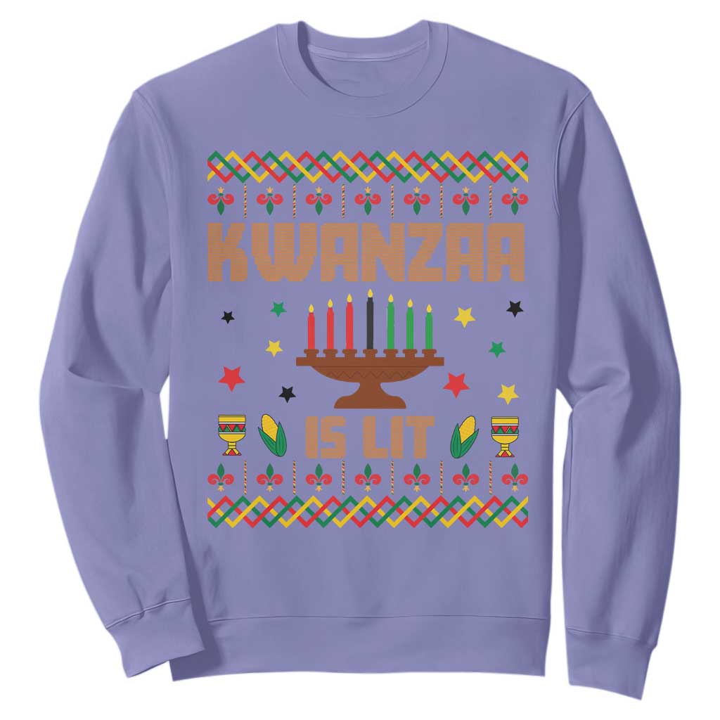 Funny Kwanzaa Is Lit Sweatshirt Ugly Sweater African Heritage Holiday Gift TS12 Violet Print Your Wear