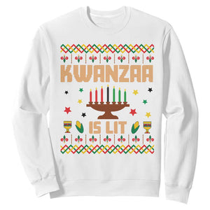 Funny Kwanzaa Is Lit Sweatshirt Ugly Sweater African Heritage Holiday Gift TS12 White Print Your Wear