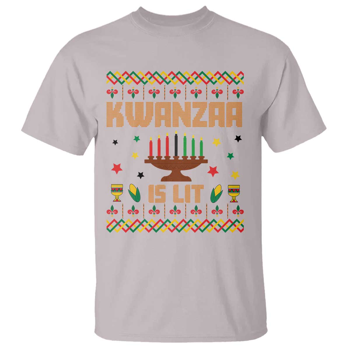 Funny Kwanzaa Is Lit T Shirt Ugly Sweater African Heritage Holiday Gift TS12 Ice Gray Print Your Wear