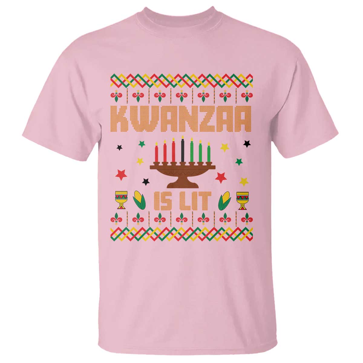 Funny Kwanzaa Is Lit T Shirt Ugly Sweater African Heritage Holiday Gift TS12 Light Pink Print Your Wear