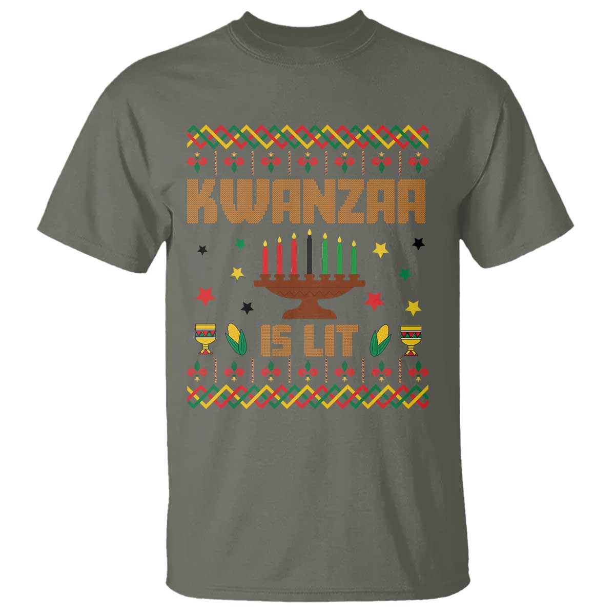 Funny Kwanzaa Is Lit T Shirt Ugly Sweater African Heritage Holiday Gift TS12 Military Green Print Your Wear