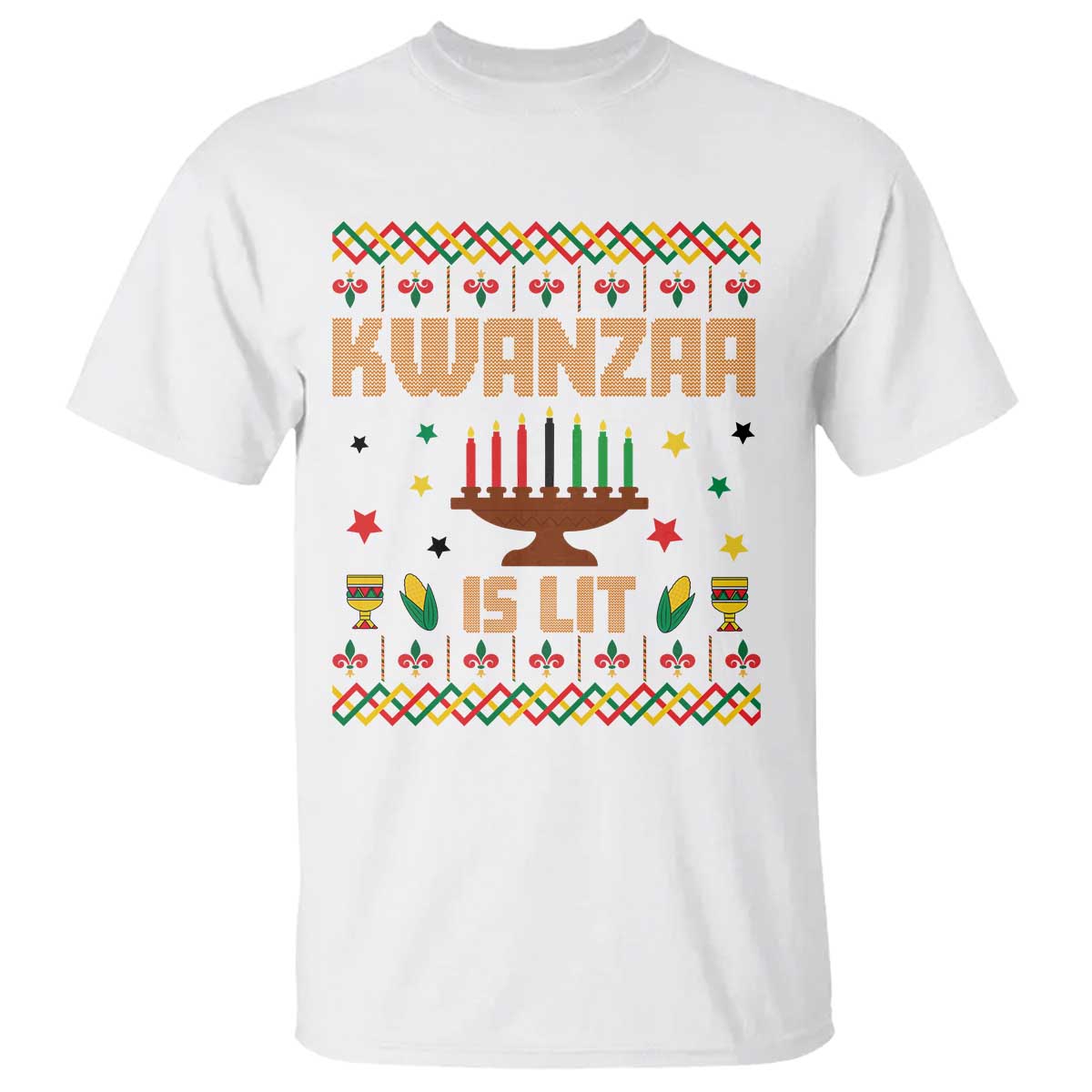 Funny Kwanzaa Is Lit T Shirt Ugly Sweater African Heritage Holiday Gift TS12 White Print Your Wear