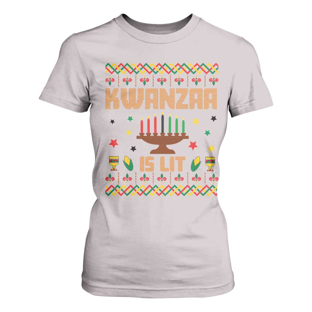 Funny Kwanzaa Is Lit T Shirt For Women Ugly Sweater African Heritage Holiday Gift TS12 Ice Gray Print Your Wear