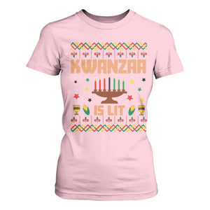 Funny Kwanzaa Is Lit T Shirt For Women Ugly Sweater African Heritage Holiday Gift TS12 Light Pink Print Your Wear