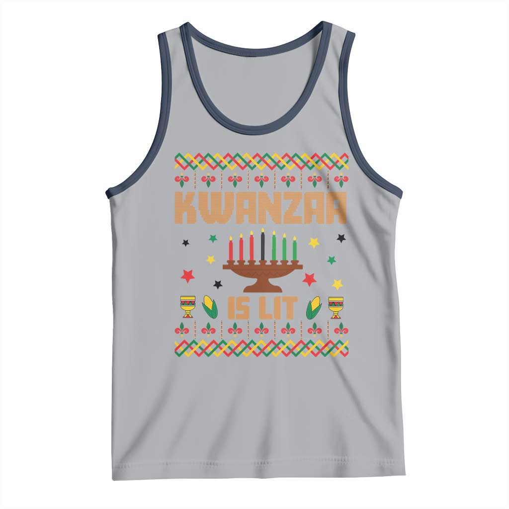Funny Kwanzaa Is Lit Tank Top Ugly Sweater African Heritage Holiday Gift TS12 Athletic Heather Navy Print Your Wear