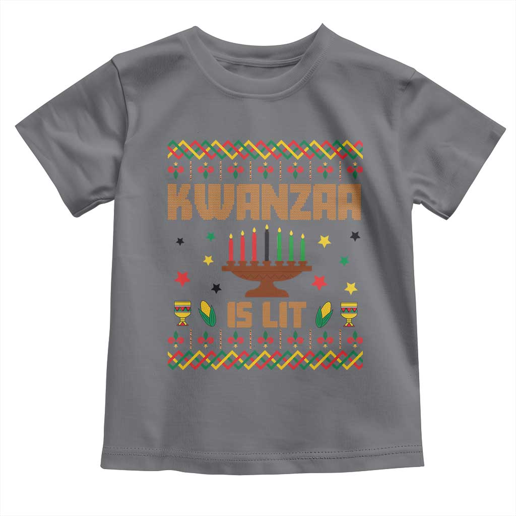 Funny Kwanzaa Is Lit Toddler T Shirt Ugly Sweater African Heritage Holiday Gift TS12 Charcoal Print Your Wear