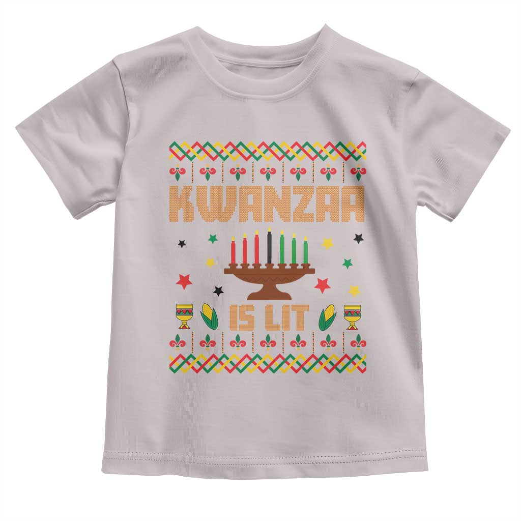 Funny Kwanzaa Is Lit Toddler T Shirt Ugly Sweater African Heritage Holiday Gift TS12 Ice Gray Print Your Wear